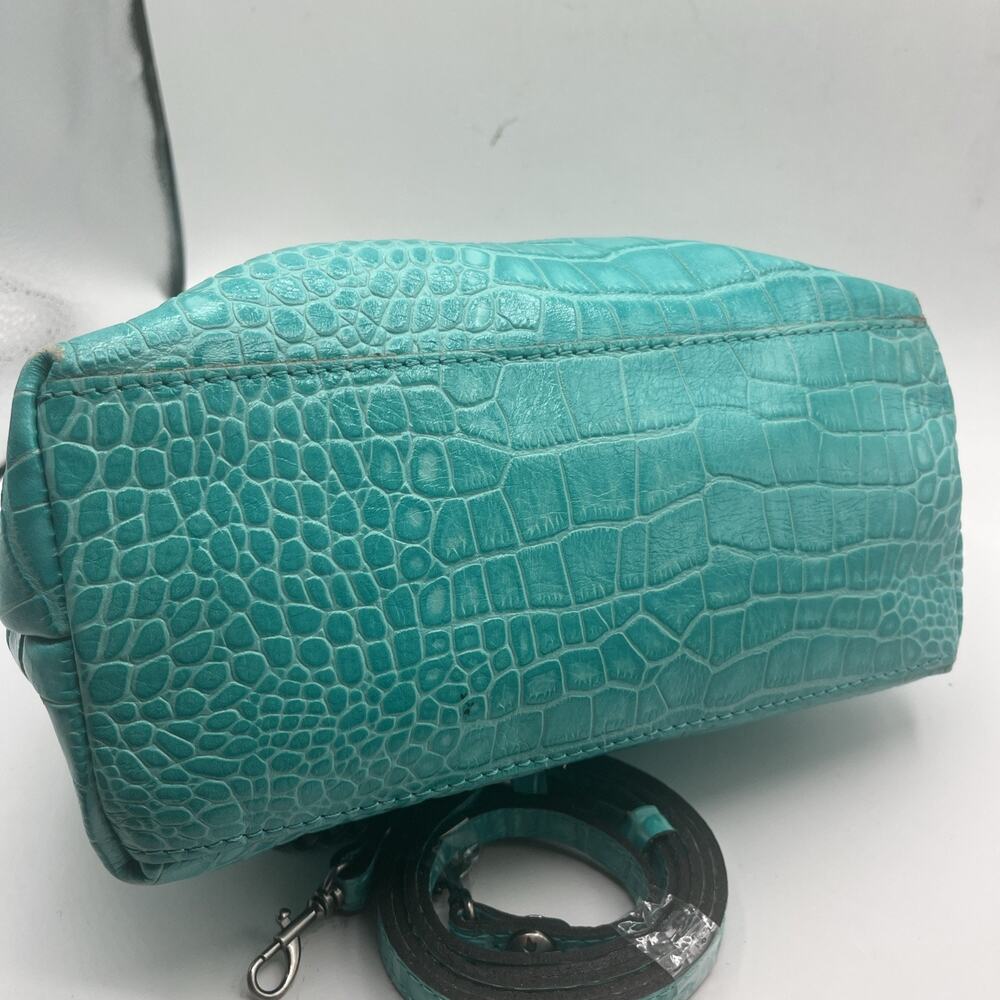 Patricia Nash NOVELlA Frame Bag Aqua Turquoise Croc Leather Kiss Lock Satchel - Picture 9 of 14
